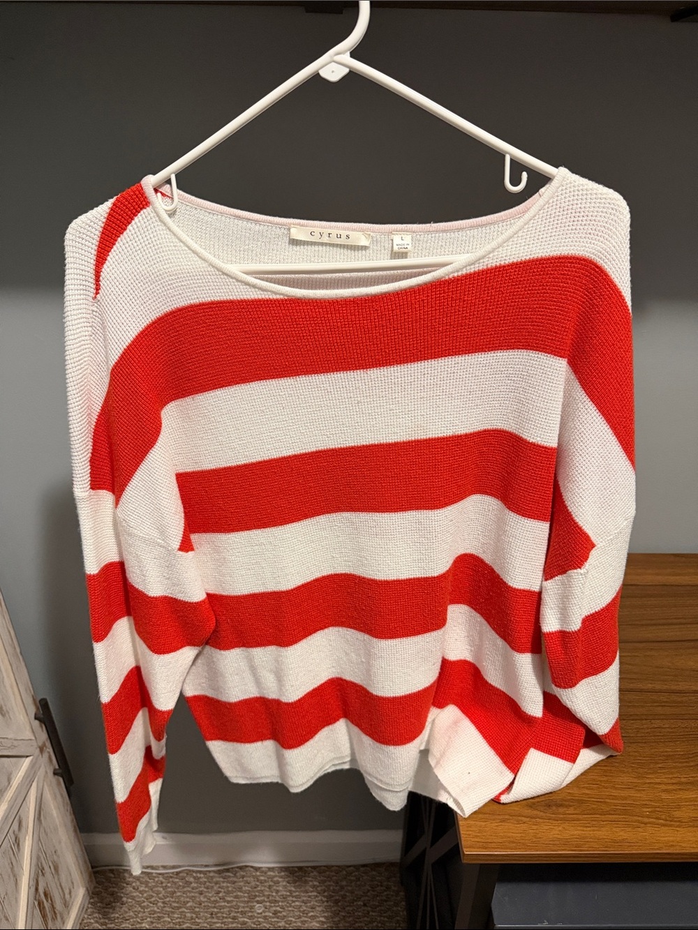 Cyrus Red & White Striped Scoop-Neck Knit Sweater